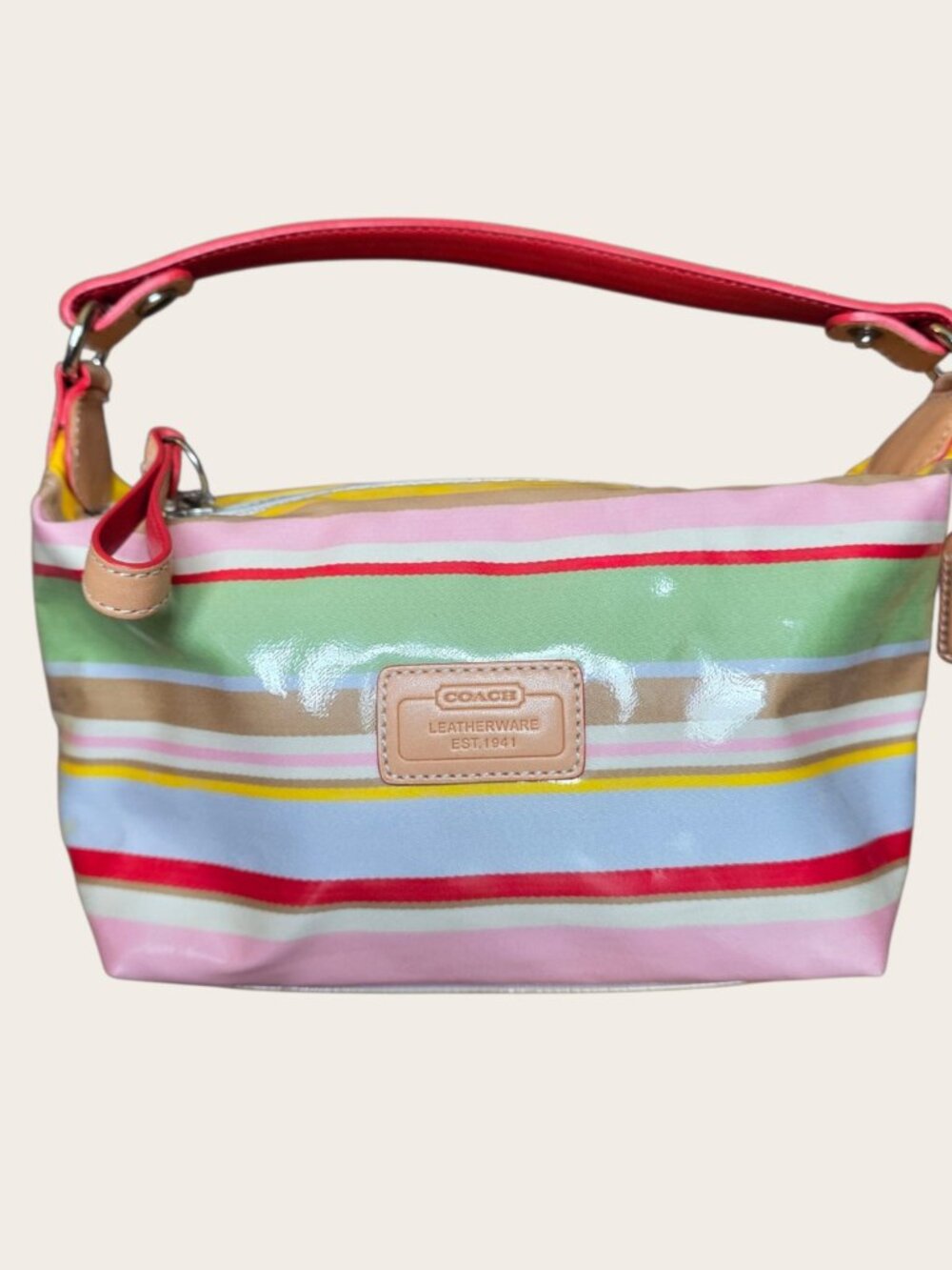 Coach Hampton Watercolor Stripe Pouch Bag Y2K Vintage Vachetta Trim Rare - Picture 11 of 16